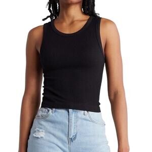 NWT Elodie Black Sleeveless Ribbed Knit Seamless Casual Tank Top M/L Street Y2K